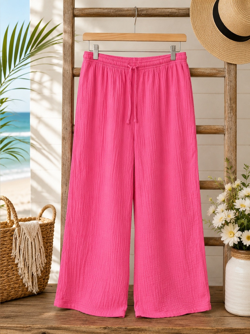 Nine West Wide Leg Cropped Pants in Hot Pink